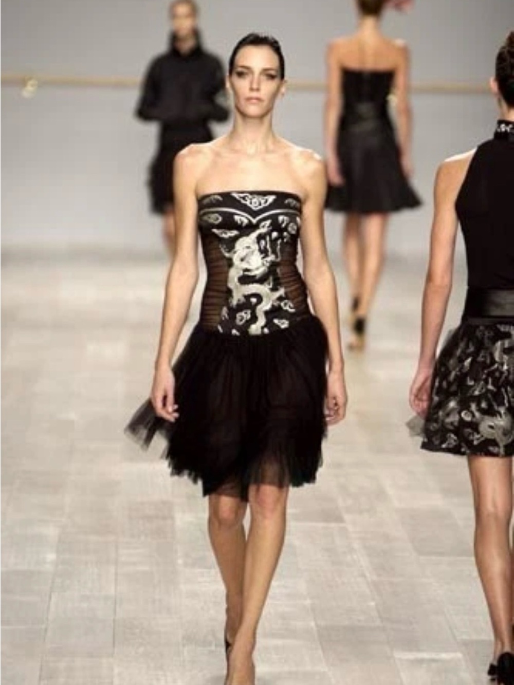 Blumarine SS 2003 Runway Black Silk Dragon Dress Vintage Y2K IT 42 M